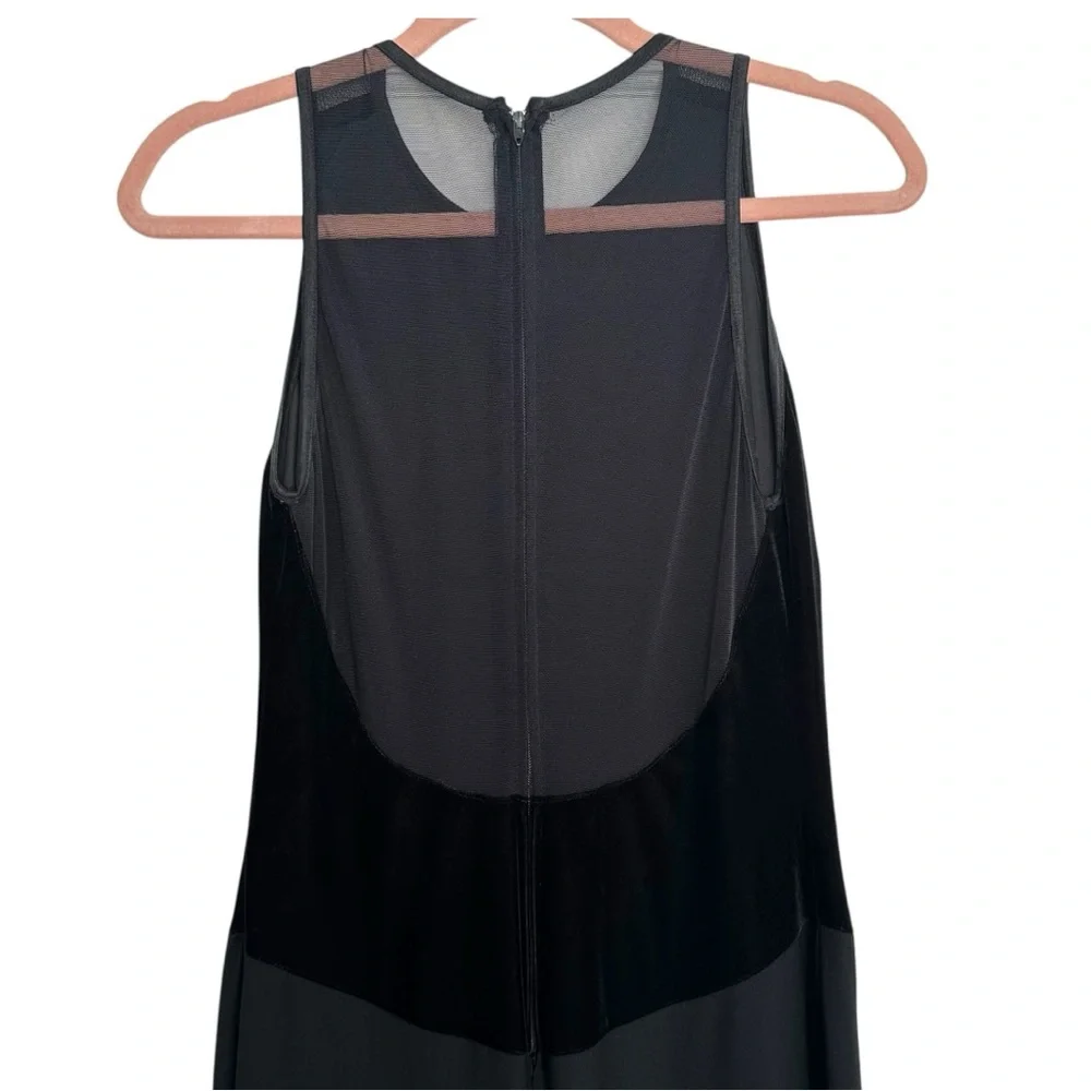 Black Velvet & Mesh Maxi Dress Sheer Back Sleeveless Minimalist Whimsigoth‎ M